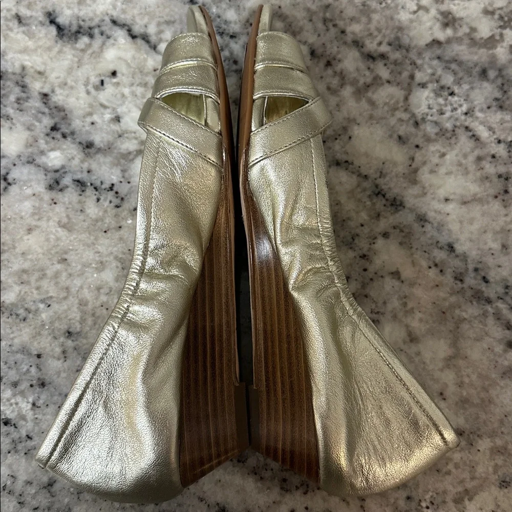 Elegant Gold Peep-Toe Flats by Cole Haan